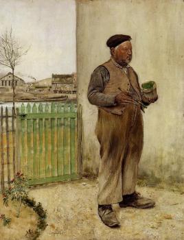Jean Francois Raffaelli : Man Having Just Painted His Fence